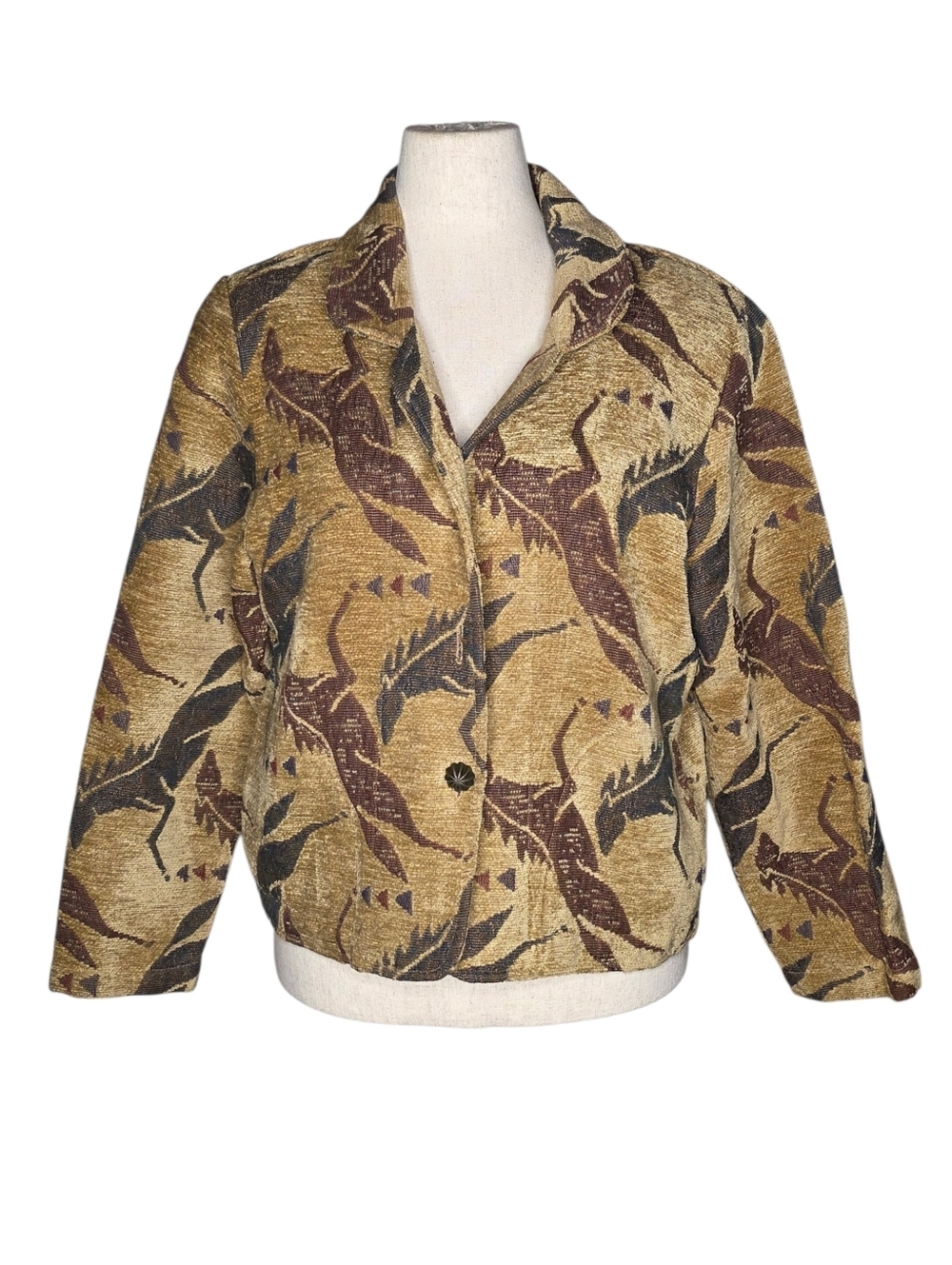 Vintage Starfire Tapestry Jacket L Crane Bird Western Cropped Blazer